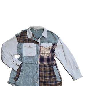 Gimmicks by BKE Pieced Corduroy and Plaid Patchwork Star Shacket XL